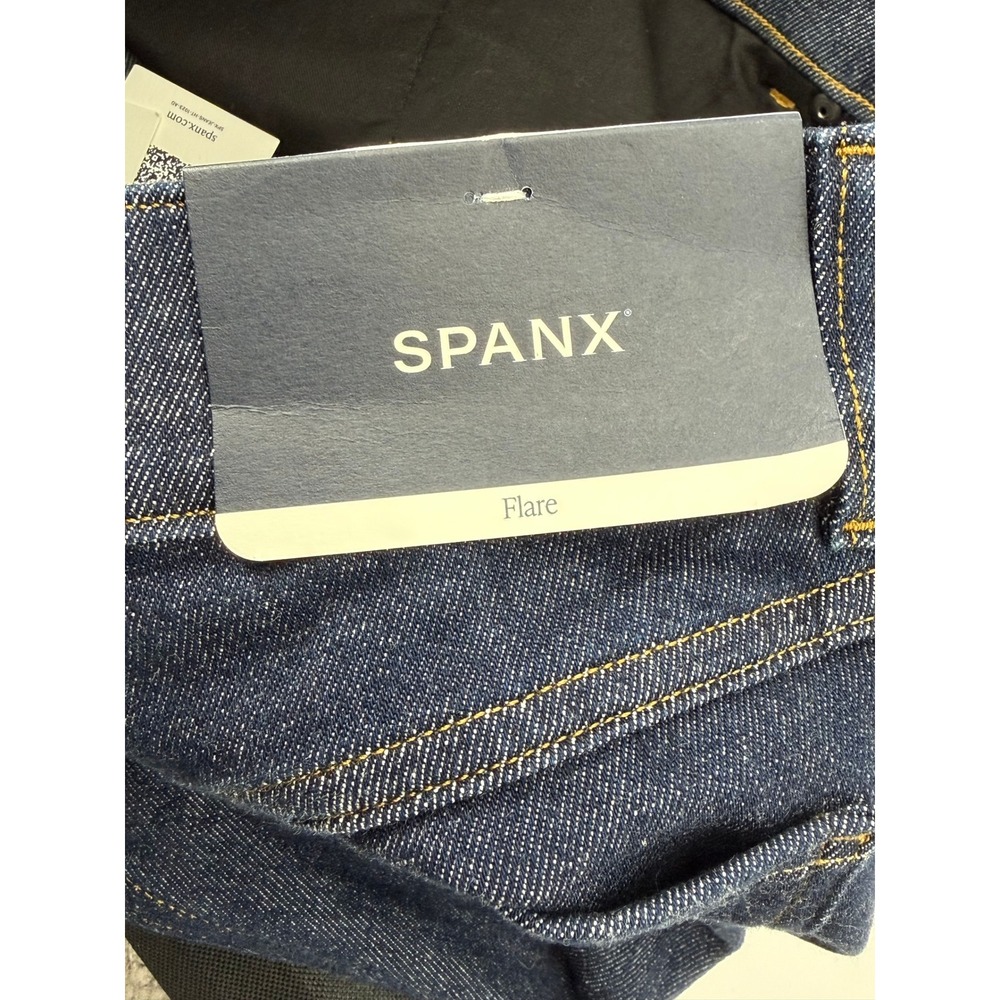 Spanx Womens Large Flare Jeans Raw Indigo Wash Stretch Denim L NEW - Picture 6 of 10
